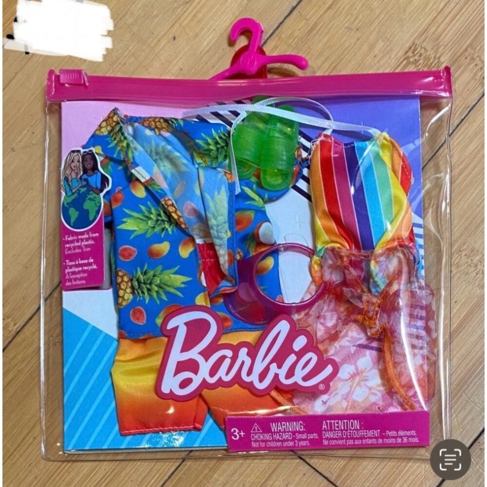 NEW Barbie & Ken Beach Fashion 2-Pack Swim Outfits Rainbow Tropical Pineapple